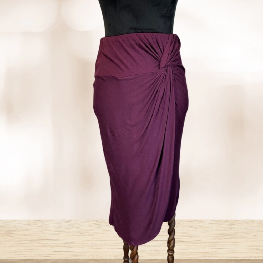 Eggplant Purple Asymmetrical Wrap Midi Skirt